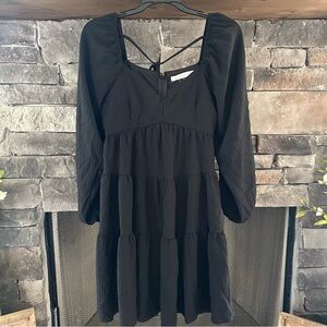 Altar'd State Elegant Black Tiered Long Sleeve Mini Dress